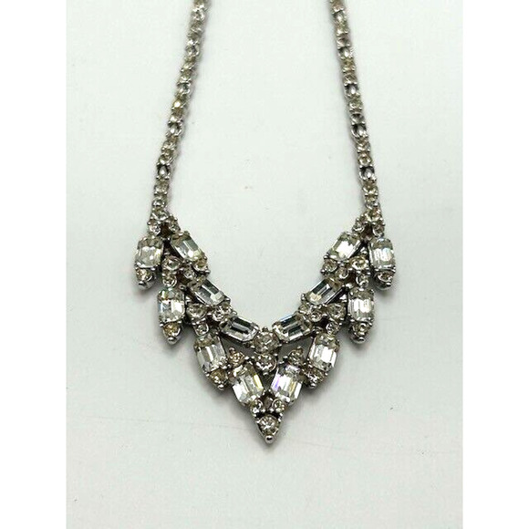 Vintage Silver Tone Bogoff Rhinestone Art Deco Style Drop Necklace - Picture 2 of 11